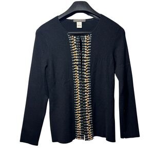Sigrid Olsen Collection Silk Blend Cardigan Beaded Black Size Small